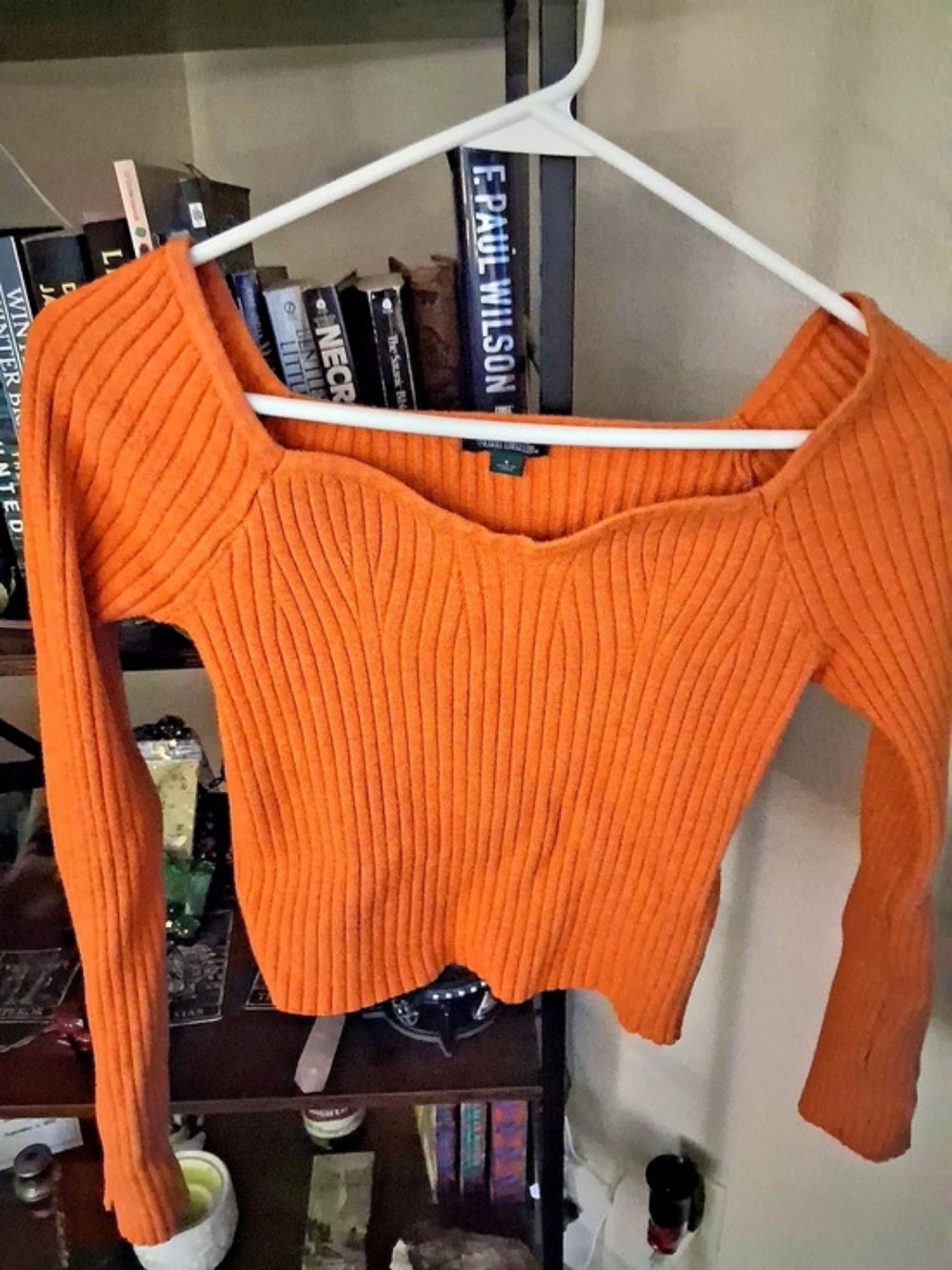 wild fable Ribbed Off-The-Shoulder Sweetheart Crop Top Orange Size Small